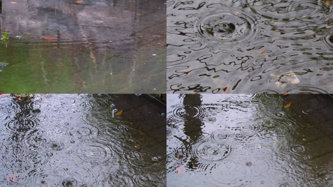 城市马路道路下雨天雨水雨滴大自然风景风光