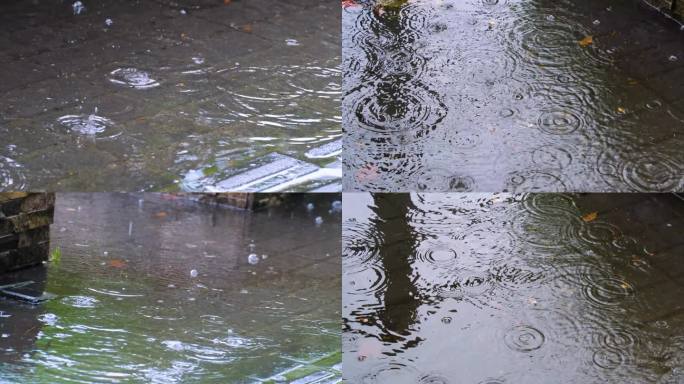 城市马路道路下雨天雨水雨滴大自然风景风光