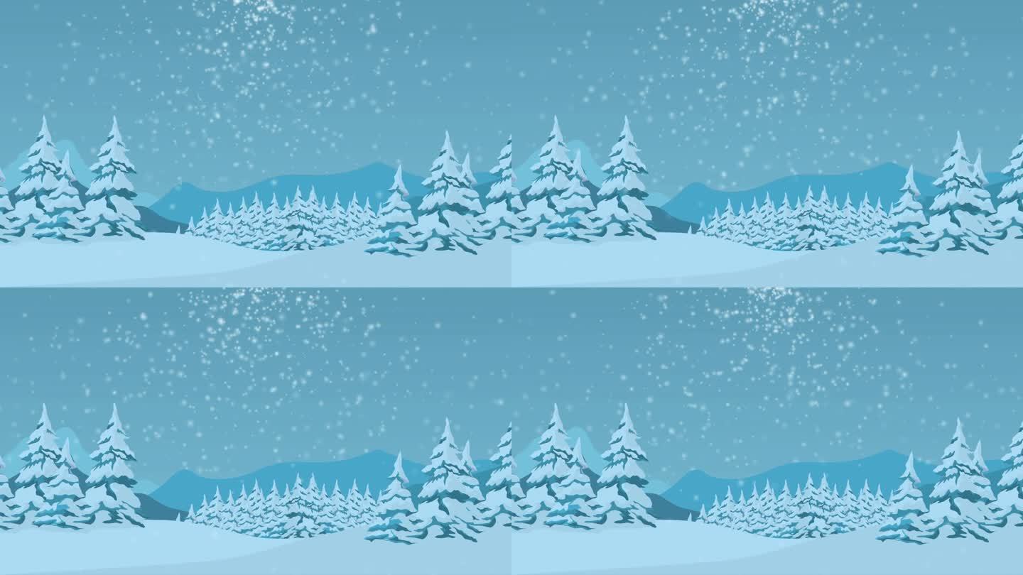 降雪动画松树动画沿途少儿动画