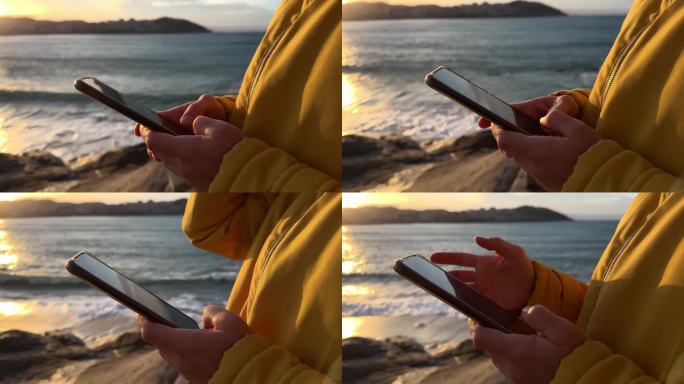 海边的和谐:日落连接和数字宁静
