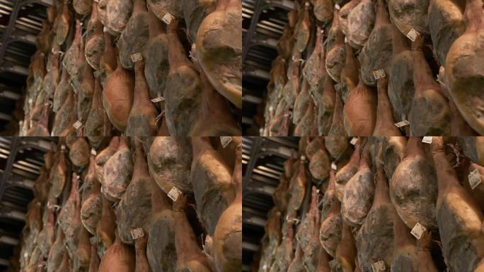 雅蒙塞拉诺猪腿厂挂在一个行业。伊比利亚火腿的加工过程
