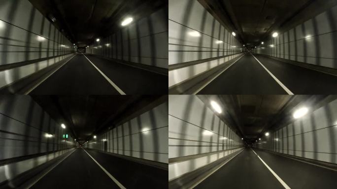 午夜开车穿过隧道穿行穿梭第一视角