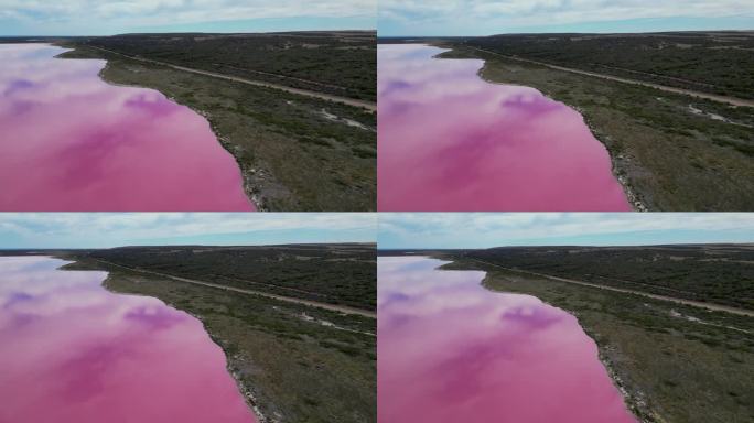 电影鸟瞰赫特湖粉红湖，赫特湖海洋盐湖在珊瑚海岸附近的格雷戈里港，澳大利亚