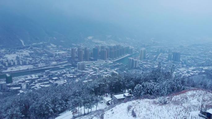 保康县城 雪景 4K航拍