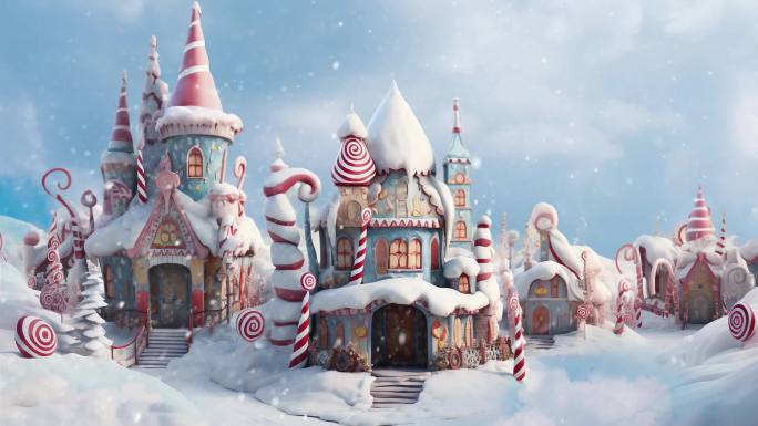 卡通冬日城堡 童话圣诞背景