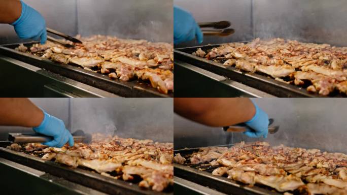 墨西哥餐厅里烤鸡的慢镜头特写