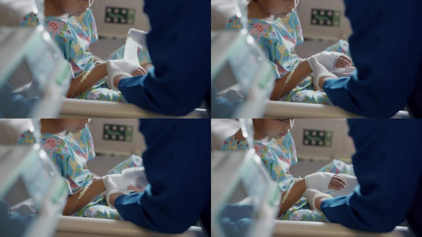 护士在医院照顾孩子。
