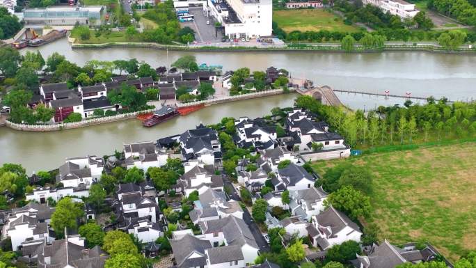 江苏苏州市姑苏区寒山寺风景风光航拍江南水