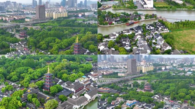 江苏苏州市姑苏区寒山寺风景风光航拍江南水