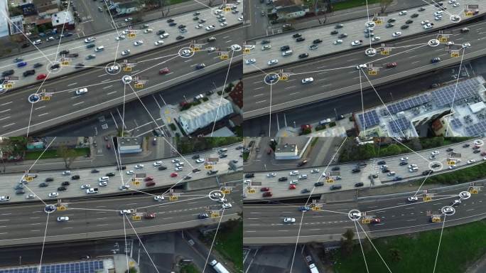 高速公路交通监控系统。连接网络。速度和身份控制系统。未来的交通工具。人工智能。汽车和司机的模糊数据。