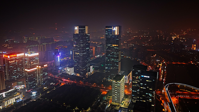 航拍 郑州夜景 延时 绿地中心 双子塔