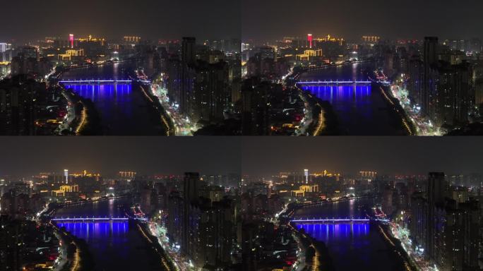 福建省揭阳市揭阳大桥夜景航拍