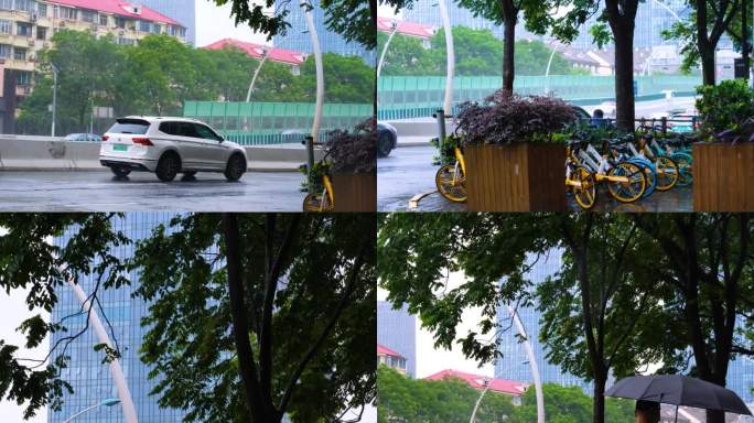 城市马路道路下雨天雨水雨滴街景街道街头风