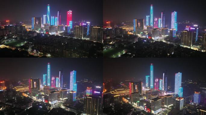 广东省东莞市民盈国贸中心夜景航拍
