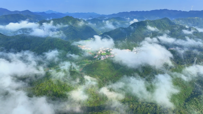 航拍自然风光山水美丽乡村朝霞震撼日出山川