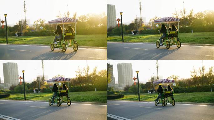 亲子 公园 女生双人自行车骑行