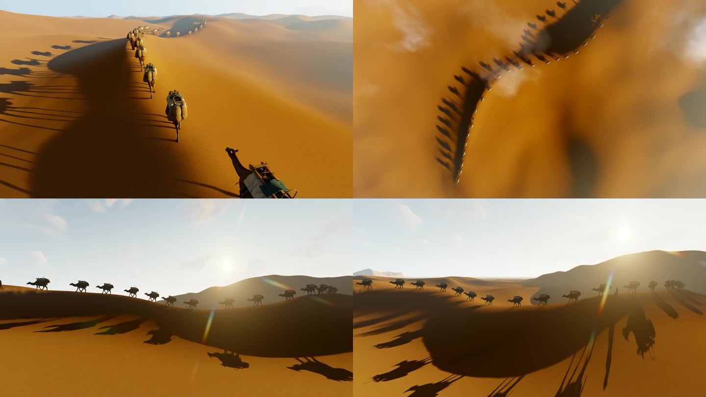 一带一路沙漠骆驼商队4K