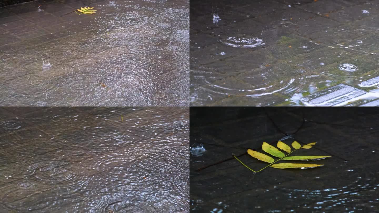 城市马路道路下雨天雨水雨滴大自然风景风光