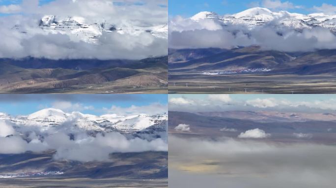 4K航拍西藏玛旁雍措雪山云海
