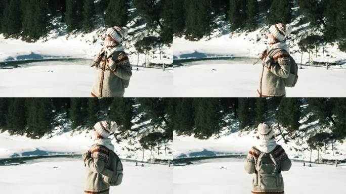 一位46岁的女游客正在冬山峡谷观赏风景