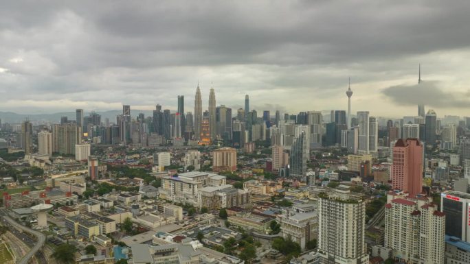 暮光时分吉隆坡市区市区鸟瞰全景4k延时马来西亚