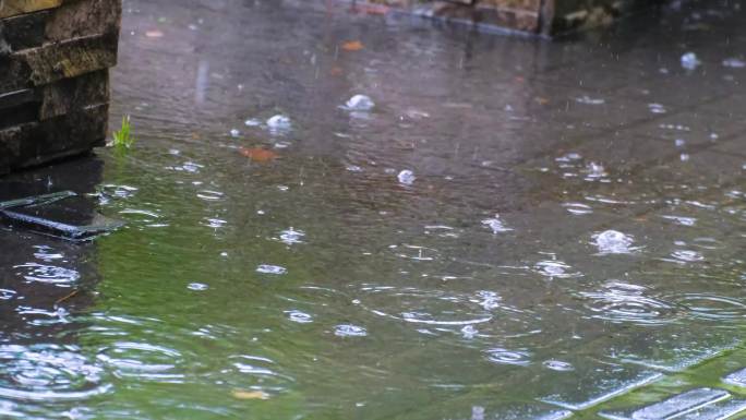 城市马路道路下雨天雨水雨滴街景街道街头风