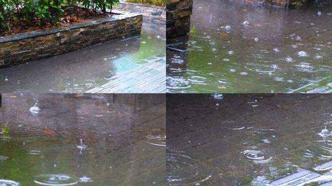 城市马路道路下雨天雨水雨滴街景街道街头风