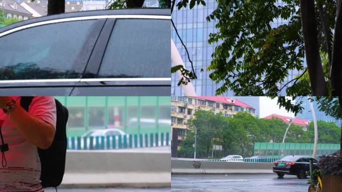 城市马路道路下雨天雨水雨滴街景街道街头风