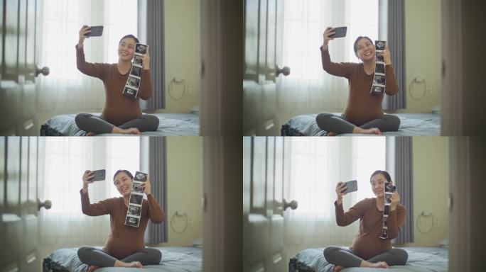 一名孕妇与超声图自拍