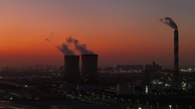 发电厂能源电力日落晚霞夜景航拍