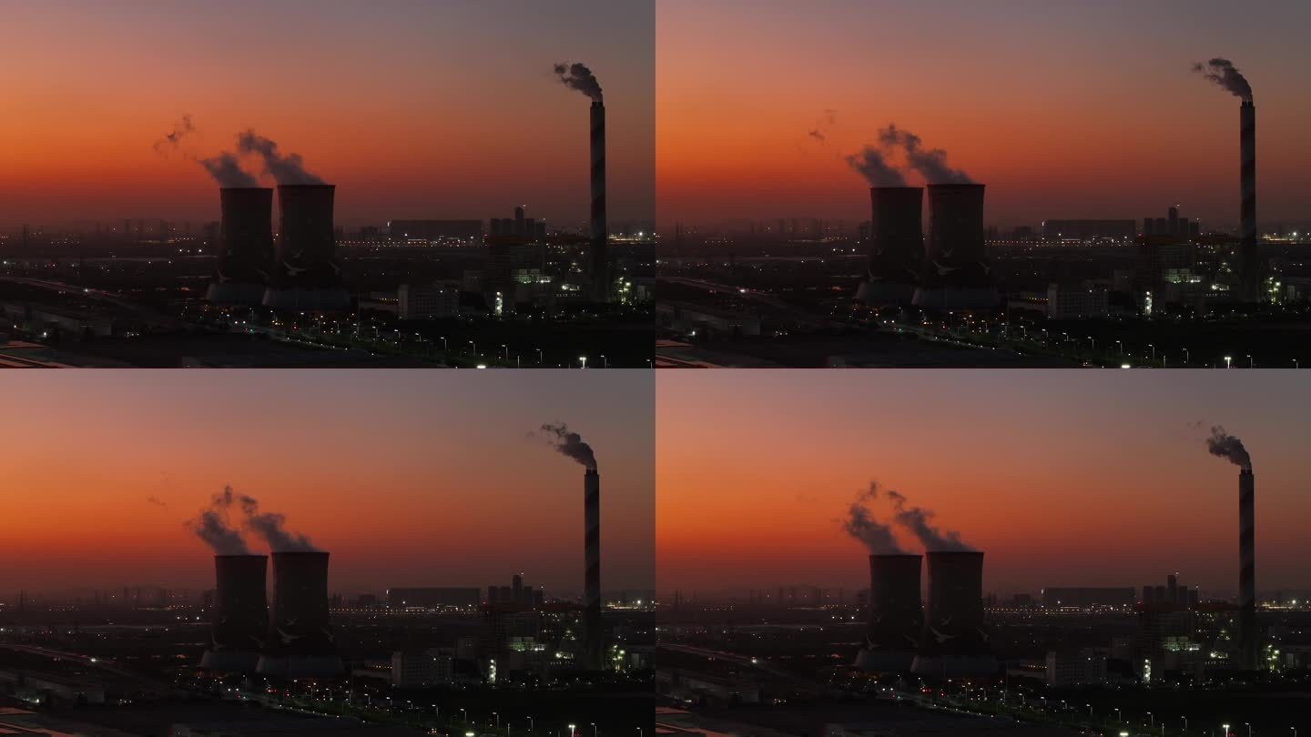 发电厂能源电力日落晚霞夜景航拍