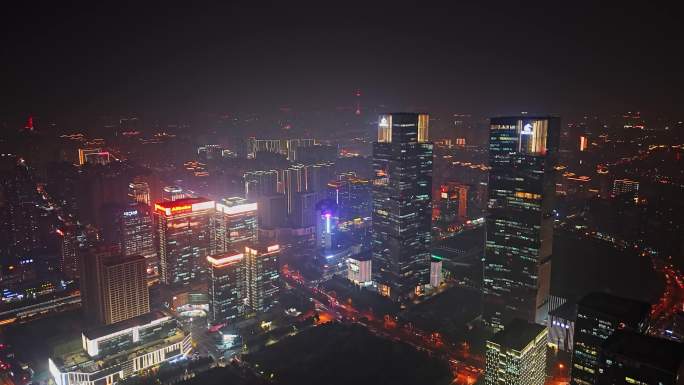 航拍 郑州夜景 延时 绿地中心 双子塔