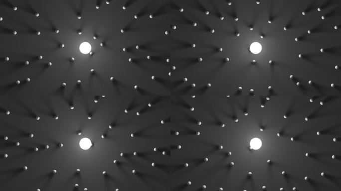 移动黑球到中心光动画。具有长阴影的物体的吸引力。三维抽象协作概念。磁性吸引物体到中央形成渲染。4k超