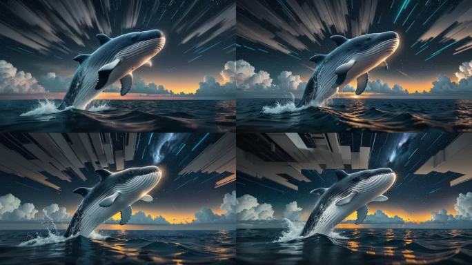 AI海浪风景3  鲸鱼跃出海面