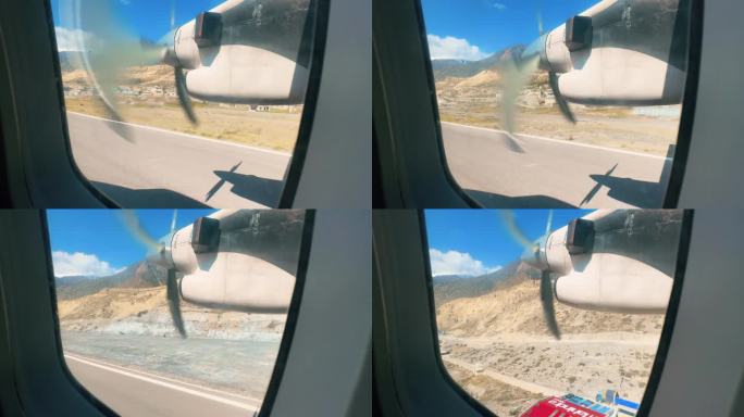 飞机起飞时，背景是喜马拉雅山