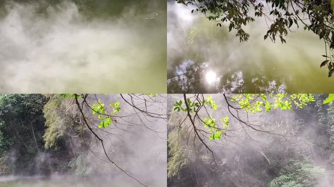 云雾地表大雾四起烟雾弥漫阳光下烟雾缭绕雾