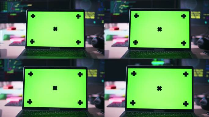 桌面电脑模拟绿色屏幕色度键在桌子上