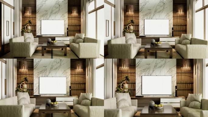 无印良品客厅的日式风格和装饰为日本风格。三维渲染