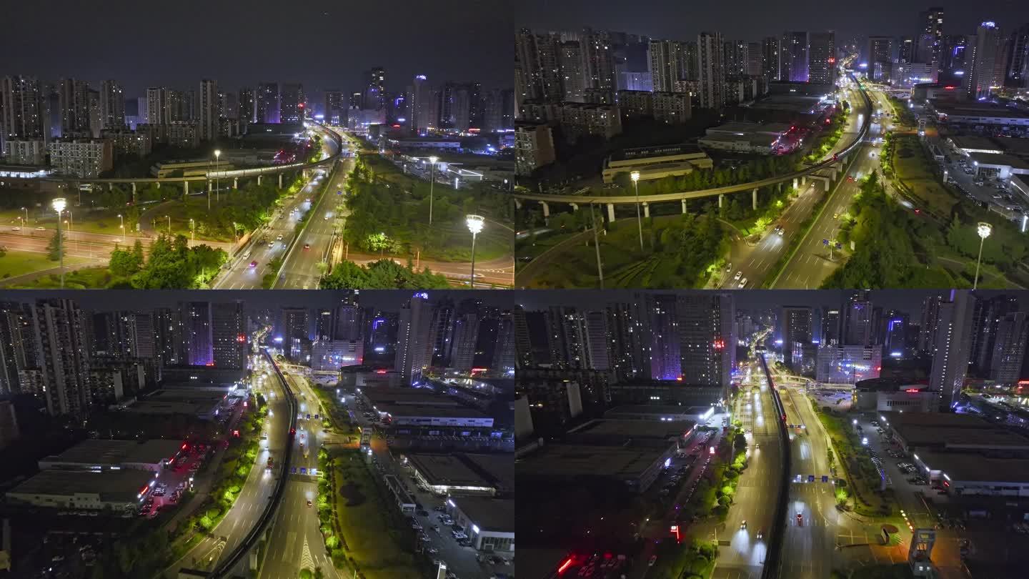 航拍重庆交通道路立交桥夜景