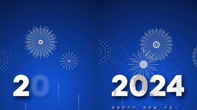 新年快乐2024与蓝色背景烟花概念