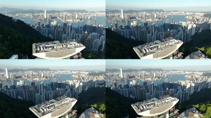 香港太平山航拍山顶公园凌霄阁香港城市风景