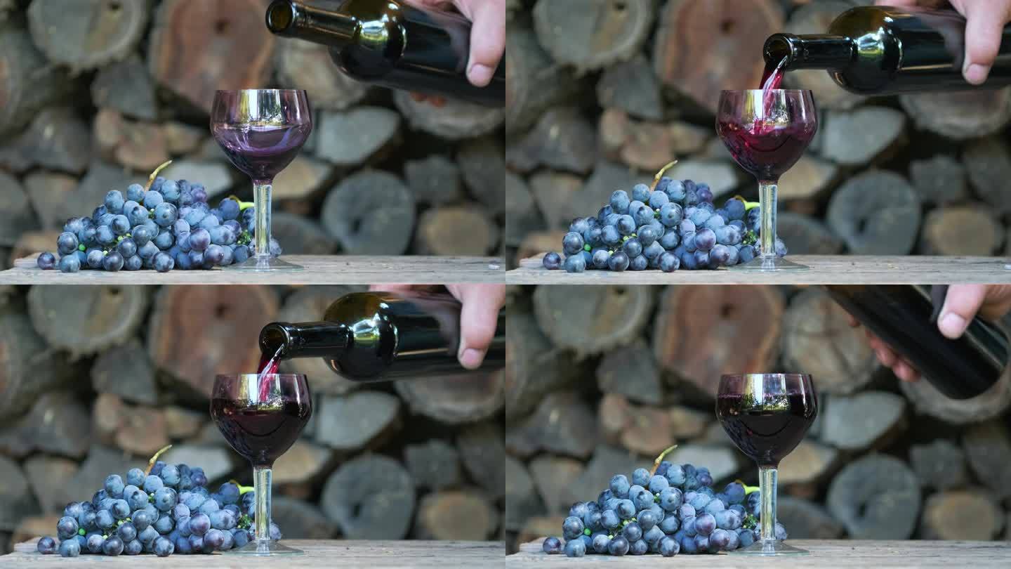 用玻璃杯装红酒。品酒和酿酒的概念