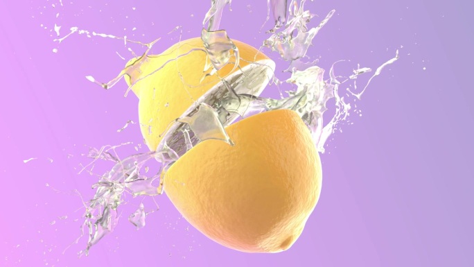 动画的空中柠檬分裂和多汁喷雾