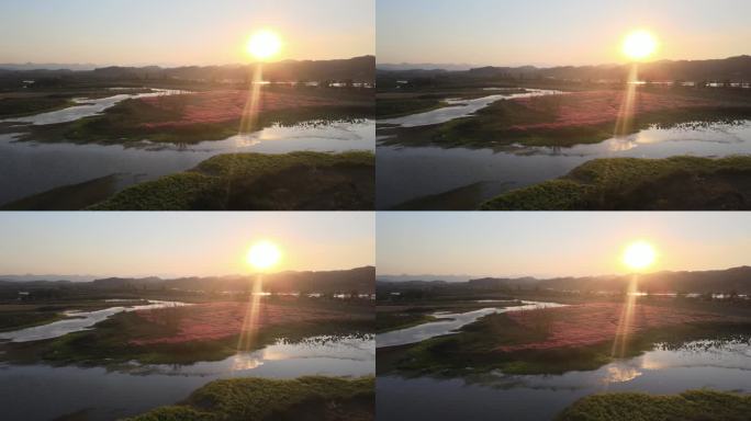 六安淠河公园日落航拍