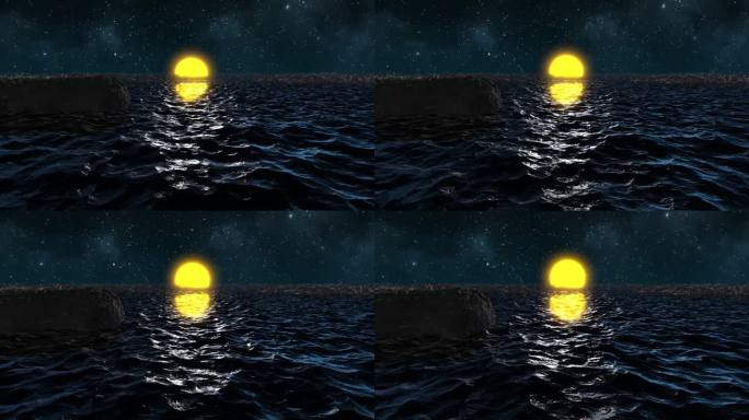 e3d海面月亮升起质感画面