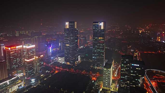 航拍 郑州夜景 延时 绿地中心 双子塔