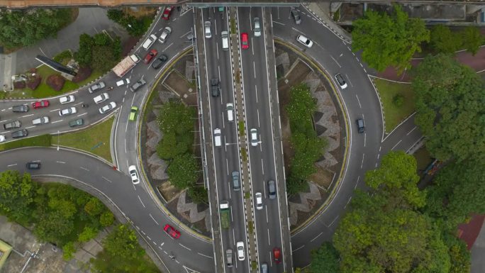 白天吉隆坡城市交通街道圈地铁线路空中俯瞰全景4k延时马来西亚