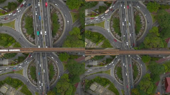 白天吉隆坡城市交通街道圈地铁线路空中俯瞰全景4k延时马来西亚