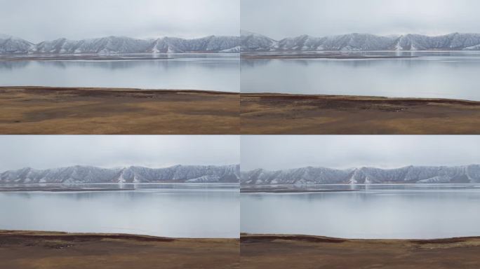 航拍青海果洛州冬格措纳湖风景