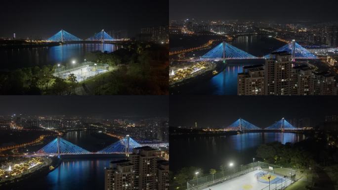 4K高清航拍南宁青山大桥夜景